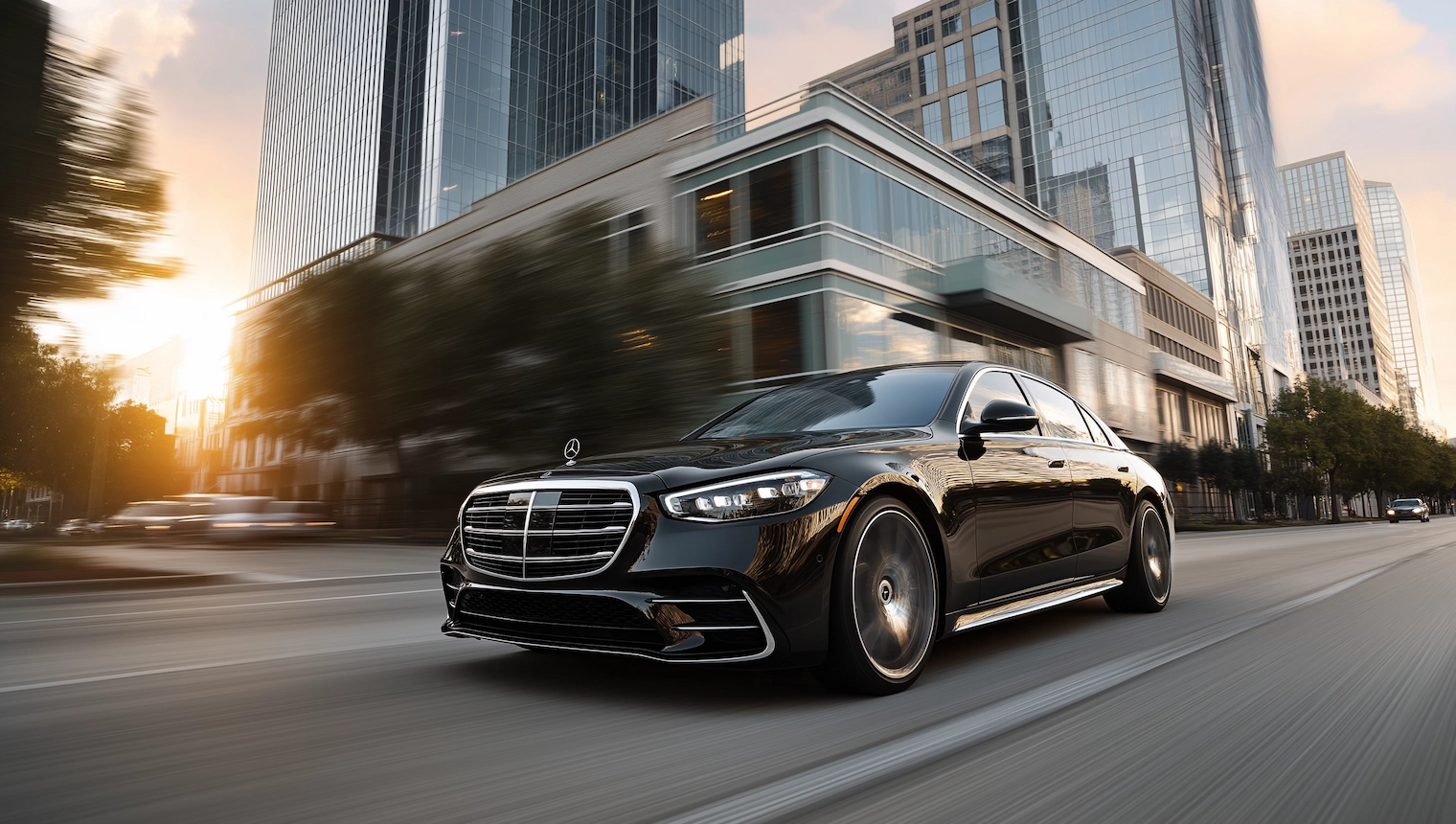 Mercedes S-Class luxury sedan in downtown Chicago